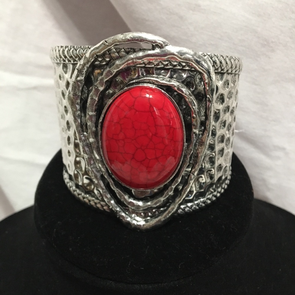 Silver & Red cuff bracelet